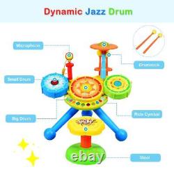2-in-1 Kids Drum Set, Electronic Toy Drum Kit with Music and Songs, Micr