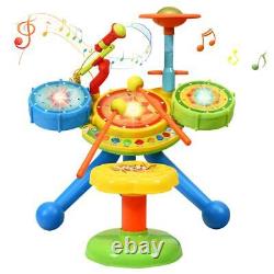 2-in-1 Kids Drum Set, Electronic Toy Drum Kit with Music and Songs, Micr