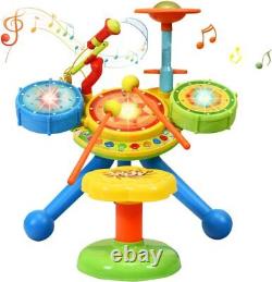 2-in-1 Kids Drum Set, Electronic Toy Drum Kit with Music and Songs, Micr