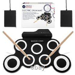 7 Pad Electronic Folding Drum Sticks 2 Foot Pedal Musical Learning Kit Kids Gift