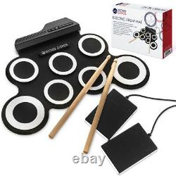 7 Pad Electronic Folding Drum Sticks 2 Foot Pedal Musical Learning Kit Kids Gift