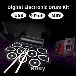 9 Pads Digital Electronic Drum USB Roll Up Silicone Drum Set with Foot Pedals