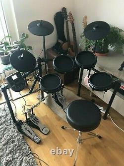 Alesis nitro mesh electronic drum kit and double kick pedal, drum stool, sticks