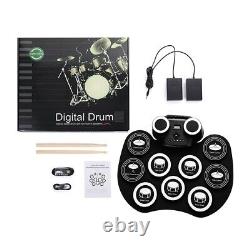 Digital Electronic Drum Kit Roll Up Silicon Drum Set 9 Pads With Foot Pedals Parts