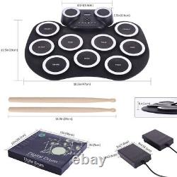 Digital Electronic Drum Kit Roll Up Silicon Drum Set 9 Pads With Foot Pedals Parts