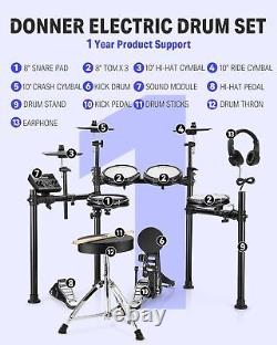 Donner DED-200 Electronic Drum Digital Kit Quiet Mesh Pad 450 Sounds Advancer