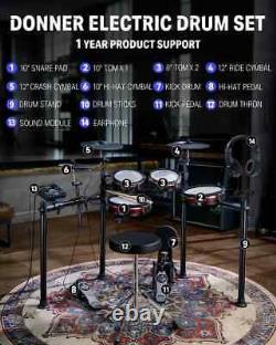 Donner DED-200 Electronic Drum Set Quiet Mesh Drum Pads 450 Sounds 31 Drum Kits