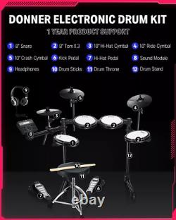 Donner DED-200 LITE Electric Drum Kit Quiet Mesh Pad 450 Sound 31 Drum Kit