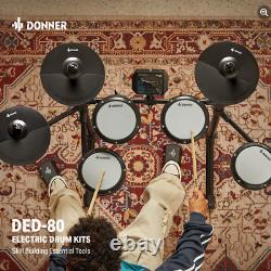 Donner DED-80 Electric Drum Set 2 Switch Pedal 4 Quiet Mesh Pads 180 Sounds