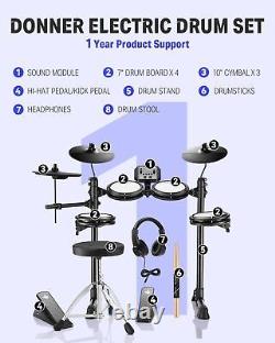 Donner DED-80 Electronic Drum Kit 2 Switch Pedal 4 Quiet Mesh Pads 180 Sounds