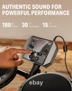 Donner DED-80 Electronic Drum Set 4 Quiet Mesh Pads 180 Sounds 15 Drum Kits Grey