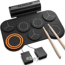 Donner Electronic Drum Set, 7 Pads Electric Drum Pad Roll Up Quiet Drum Pad 40 &
