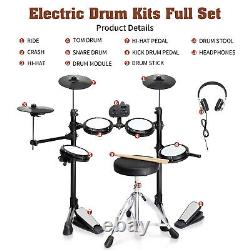 Electric Drum Set for Beginner with 4pcs 7 Drum Pads, 3pcs 10 Cymbals, Drumstick