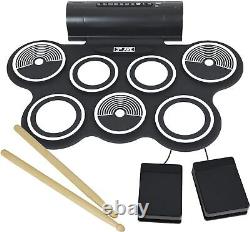 Electronic Drum Kit Portable Roll Up Drum Set with Built-in Speakers, 7 Pads, F