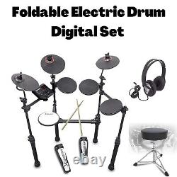 Foldable Electric Drum Kit included Stool Headphones & Sticks Digital Set