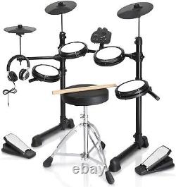 Glarry Electric Drum Kit 2 Switch Pedal 4 Pads 150 Sounds with Stool Headphone