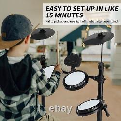 Glarry Electric Drum Kit 2 Switch Pedal 4 Pads 150 Sounds with Stool Headphone