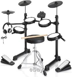 Glarry Electric Drum Kit 2 Switch Pedal 4 Pads 3 Cymbals 150 Sounds for Beginner