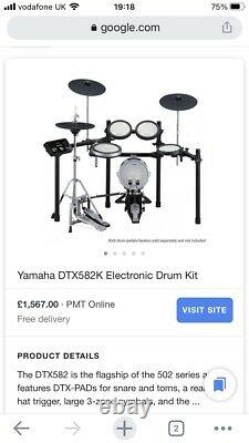 IMMACULATE Yamaha DTX582K Electronic Drum Kit + Double Pedal +Amp + Extra Crash