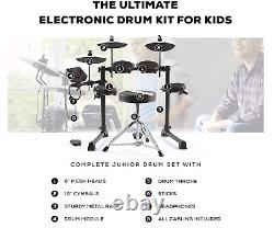 Kids Electronic Drum Set, 4 Mesh Pads, Drum Stool, Sticks, Headphones Kit