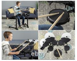 Kids Electronic Drum Set, 4 Mesh Pads, Drum Stool, Sticks, Headphones Kit