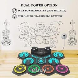 Portable Electric Drum Kit, Foldable, Stereo Speakers, Pedals, Sticks, 9-Pad