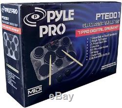 Pyle PTED01 Electronic Table Top Drum Kit 7 Pad 2 Pedals 25 Preset Drum Kits