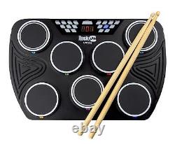 RockJam Rechargeable Bluetooth Midi 7 Pad Tabletop Digital Drums Kit-LED Display