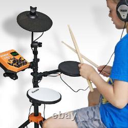 Silent Drum Set, Stool & Headphones 3 Piece Electronic Digital Kids Practice Kit
